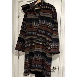 Vintage‎ Luba Wool Coat Hood Size XL Union Made Aztec Heavy Navajo Missing Belt